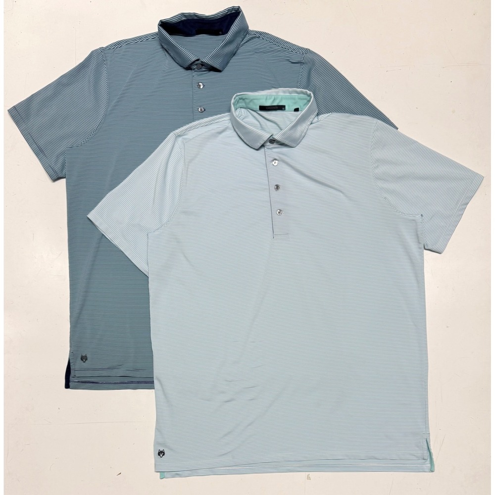 Lot‎ of 2 Greyson Striped Golf Polo Shirts Mens XL Blue Teal Performance